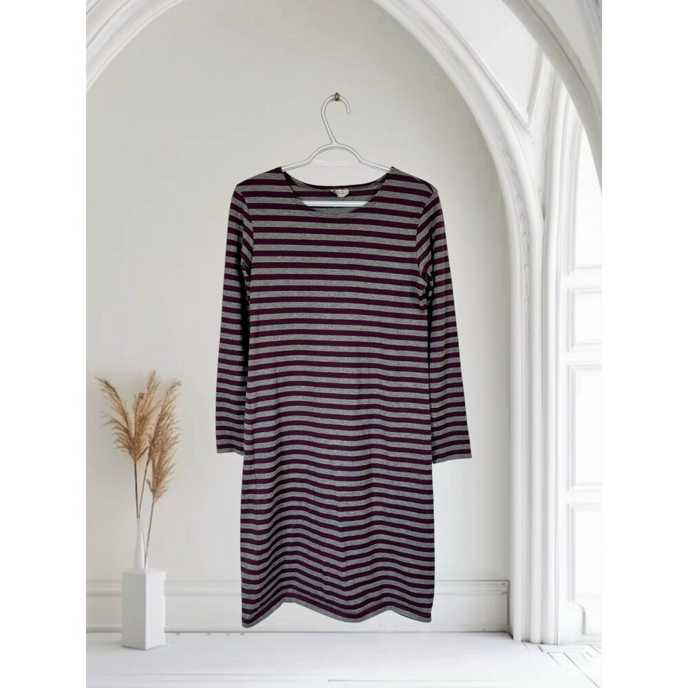 Marimekko Finland Shirt-Dress Burgundy & Gray Stripe L/S Cotton Size S